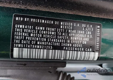 2017 Volkswagen Beetle #Pinkbeetle/1.8T Classic/1.8T S/1.8T Se/1.8T Sel из США, поврежденный, VIN 3VW517AT9HM821253